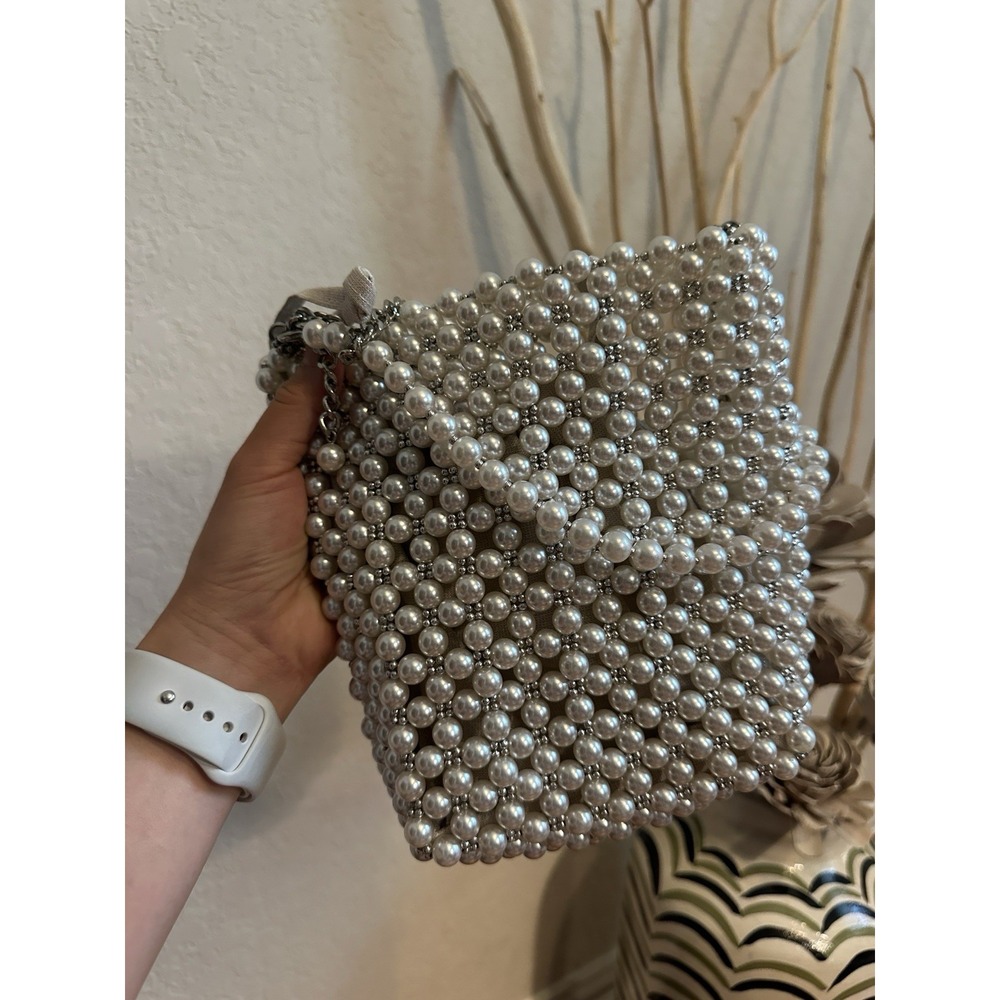 ZARA Faux Pearl Beaded Crossbody Bag Mini Bucket Drawstring Pouch Bridal Party